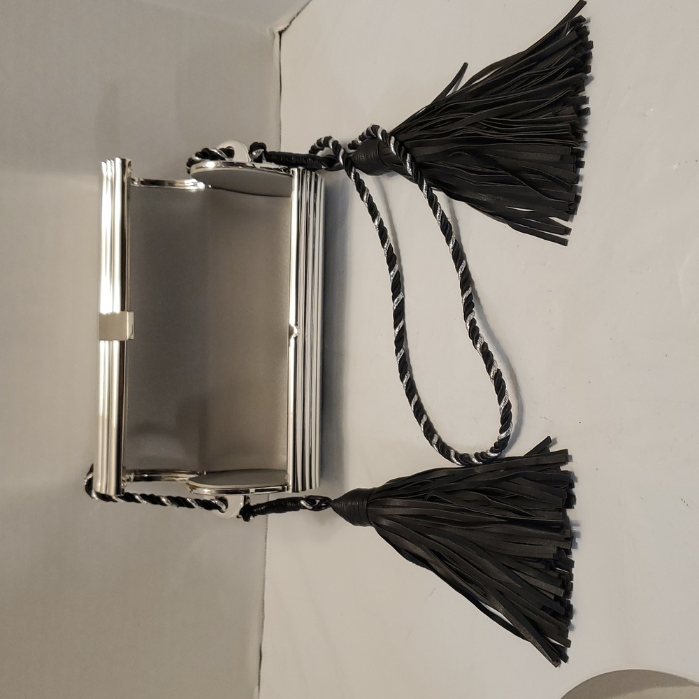 Elegant Silver and Black Clutch with Tassels - Picture 2 of 2